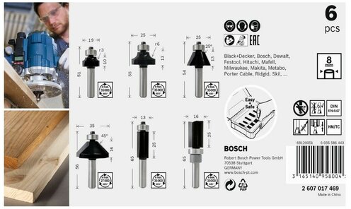 2607017469 Набор кромочных фрез Bosch 8мм. 6шт.